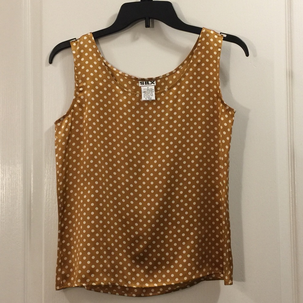 SILX honey gold & white silk polka dotted tank